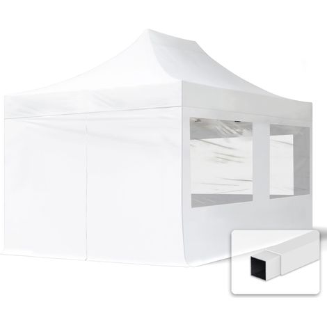 3x4.5m Pop Up Gazebo ECONOMY Steel 30 mm, incl. Sidewalls with Panorama Windows, white High Performance Polyester