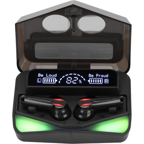 Écouteurs sans fil pour jeux vidéo Bluetooth 5.1 stéréo, double casque sans fil indépendant, noir (1/5)