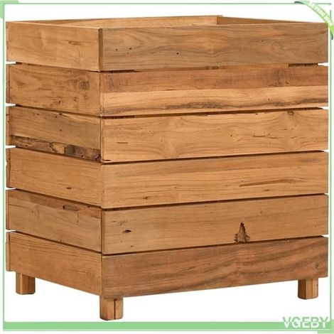 Lit surélevé (jardinière) - FAFEICY - 47424 - Bois de teck recyclé - Support acier - 50x40x55 cm (1/5)