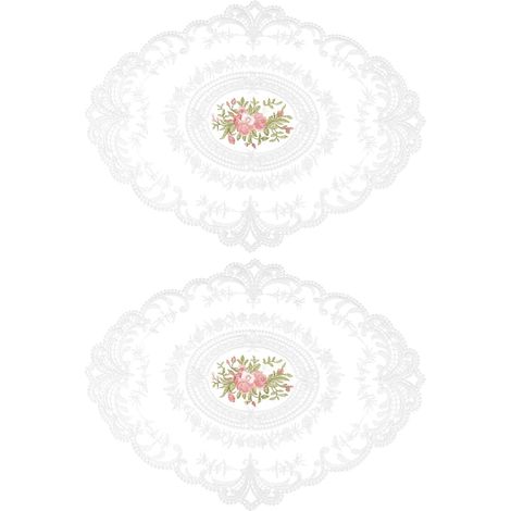 Ensemble de 2 dessous de verre en dentelle, sets de table ronds et ovales, en coton vintage en forme de théière. (1/5)