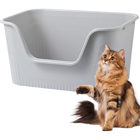 Cat Litter Tray with High Sides and Low Entrance, Waterproof, Splash Proof (Grey) (1/5)