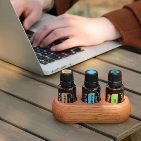 Boîte Bois 3 Bouteilles Huiles Essentielles Aromathérapie Présentoir Rangement (1/4)