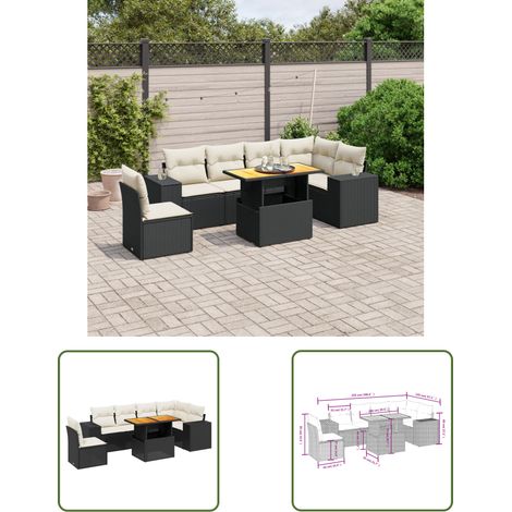 The Living Store 7-tlg. Garten-Sofagarnitur mit Kissen Schwarz Poly Rattan - Gartenmöbel Set - PE-Rattan Möbel - Outdoor Lounge - Gartenlounge - Terrassenmöbel (1/3)