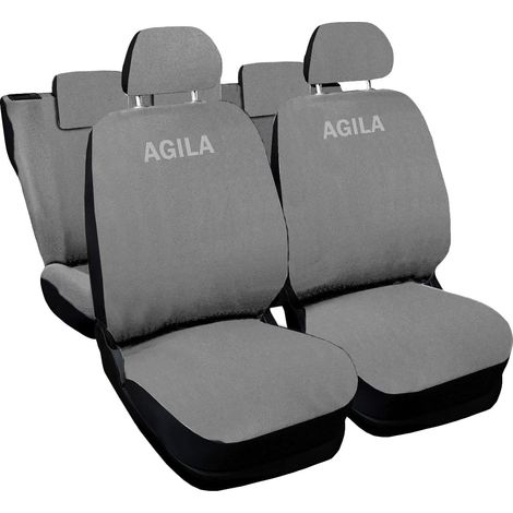 Lupex shop - Coprisedili Auto Compatibili per Agila, Made In Italy, set di copri sedili anteriori e posteriori con copri poggiatesta incluso, tessuto poliestere, colore unico Grigio (1/4)