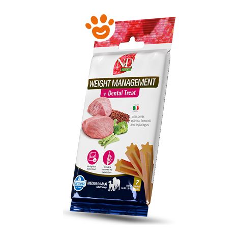 Farmina Dog Snack Dental Treat N&D Quinoa Weight Management Agnello Medium/Maxi - Confezione 100 Gr - Snack