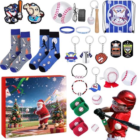 Calendrier de l'Avent Baseball de 24 Jours Décorations Sportives,Calendrier De Compte À Rebours Décor De Baseball - Pour Fans Joueurs Saison Des Fêtes Activité (1/5)
