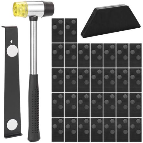 Kit Pose Parquet Stratifié - 30 Entretoises de Sol Stratifié, Maillet en Caoutchouc Double Face, Bloc Taraudage Robuste et Barre de Traction en Acier Robuste - Kit Parquet Stratifié