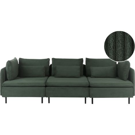Sofá modular 3 plazas pana tres piezas seccionales esquina moderno verde oscuro Lemvig