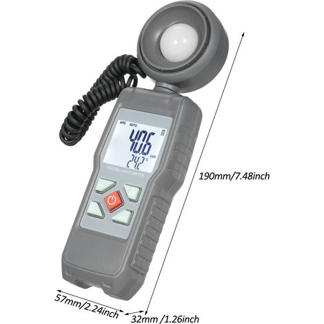 Luxmètre numérique portable, mesure de la température ambiante, plage de mesure jusqu'à 200 000 lux, avec tête photosensible rotative à 360°. (1/3)