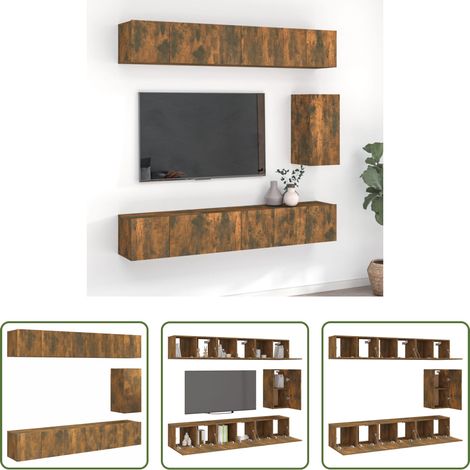 vidaXL Wandmontage - 7-tlg. TV-Schrank-Set Räuchereiche Holzwerkstoff (1/5)