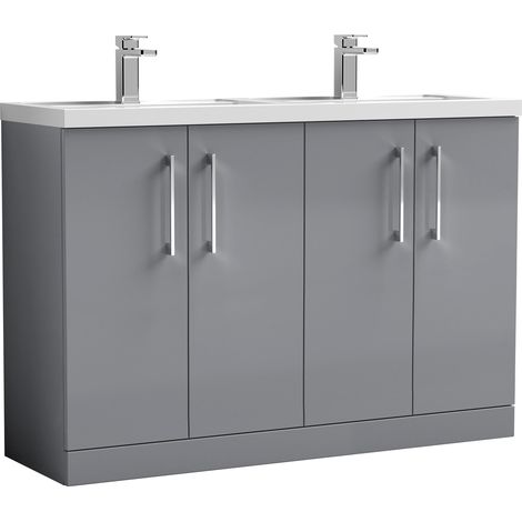 Nuie Arno Satin Grey 1200mm 4 Door Vanity Unit and Double Polymarble Basins - ARN2203C (1/3)