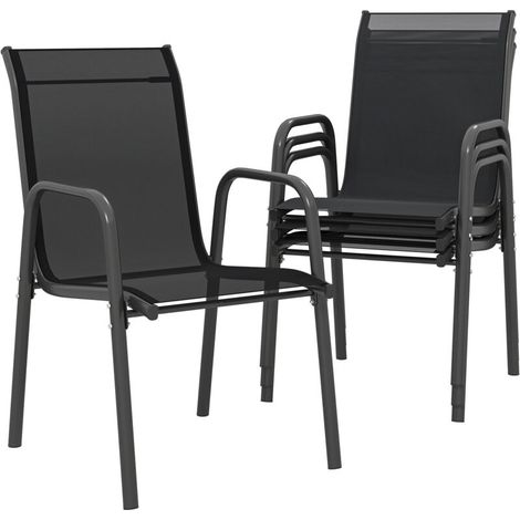 Lot de 4 chaises jardin extérieur empilables, dossier haut avec accoudoirs, chaise salle à manger terrasse noire, mobilier design résistant. (1/5)