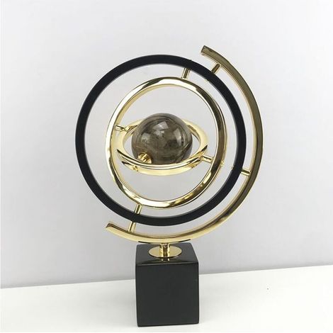 Bardusch-Décoration Abstraite Moderne Globe Doré, Support Métal Or et Noir pour Marbre, Déco Intérieure (1/5)