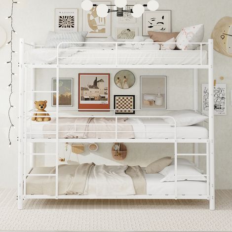 Cadre de lit superposé moderne 90x190 cm avec échelle fixe, garde-corps latéraux de sécurité et sommier antidérapant. Parfait pour chambre enfant, ado et adulte. (1/5)