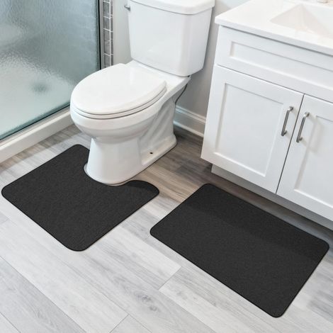 Ensemble de deux tapis de bain ultra-fins (noir, 43 x 69 cm + 51 x 61 cm), absorbants, à séchage rapide, antidérapants et lavables en machine. (1/5)