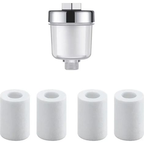 Kit de purification d'eau (1 filtre, 4 cotons) : filtre universel pour robinet, cuisine, salle de bain et douche, pour eau dure, filtration haute densité, coton PP (1/5)