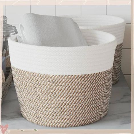 Paniers de rangement - VINGVO - 358456 - Lot 2 - Coton tressé - 24x18 cm (1/5)