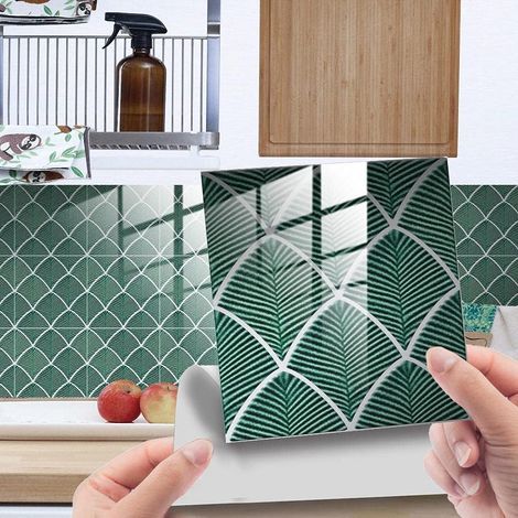 Autocollants muraux pour cuisine et salle de bains 10 pcs PVC imperméable et résistant à l'huile Motifs modernes pour décoration (1/5)