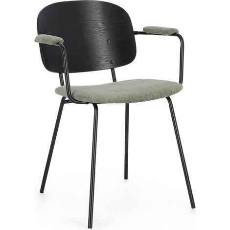 Lot de 2 chaises 57x60x80 cm en tissu vert et bois noir (1/5)