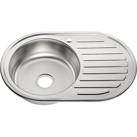Fregadero de cocina Redondo encastrado Acero inoxidable 77x50CM con bandeja izquierda con un seno Lavamanos empotrado Accesorios fregadero (1/7)