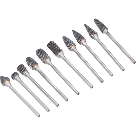 Kit d'accessoires de meulage rotatif en carbure de tungstène (10 pièces) pour la sculpture et le perçage (1/5)