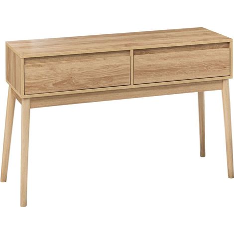 Five Simply Smart – Console 2 tiroirs Liam en bois effet chêne naturel – Dimensions 114x37x76 cm – Système de fermeture silencieuse – Panneau de particules agglomérées