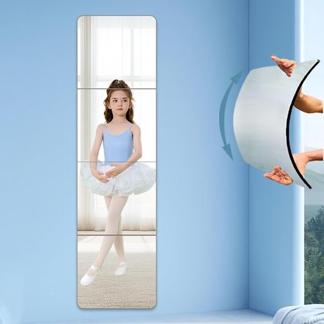 Carreaux de miroir acrylique pleine longueur, autocollants et incassables, lot de 4, parfaits pour les salles de bains, les chambres, les salles de sport et la décoration intérieure. Chaque carreau me (1/5)