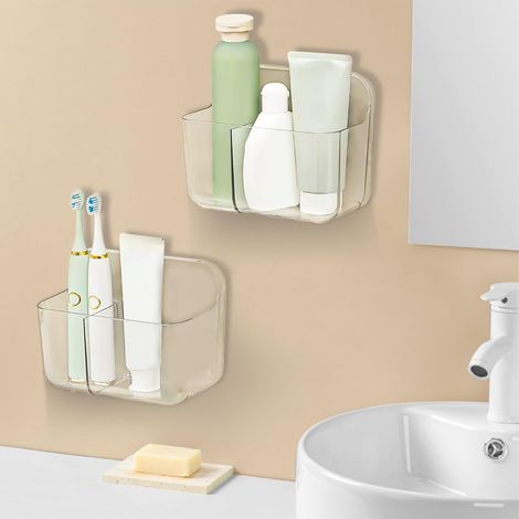 Étagère Salle de Bain 2 Pièces, Étagère Douche Sans Perçage, Fixation Murale, Organisateur pour Shampoing et Gel Douche, Idéal pour Salle de Bains et Cuisine