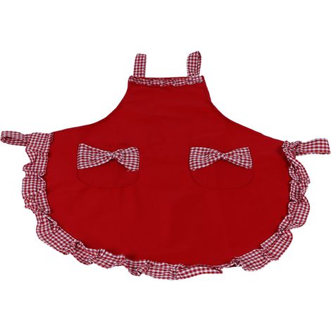 Tablier vintage mignon pour femme, orné d'un nœud papillon en dentelle et doté d'une poche, idéal pour la cuisine (rouge). (1/5)