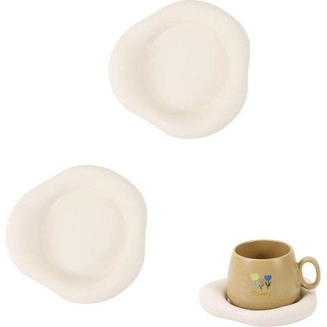2 Stück Wolkenförmige Silikonuntersetzer saugfähig rutschfest hitzebeständig Tischuntersetzer für Zuhause, Büro und Couchtisch (15 cm, weiß) (1/5)