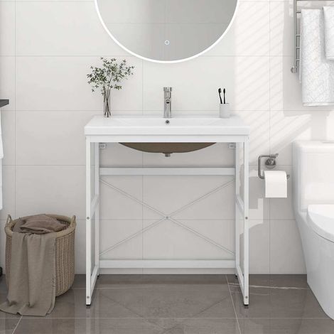 vidaXL Bathroom Washbasin Frame with Built-in Basin White Iron (1/5)