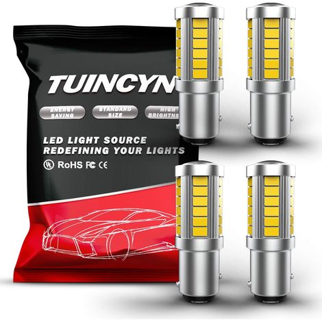 1157 BAY15D Ampoule à DEL blanche Ampoule de frein 5630 33SMD 1016 1034 7528 2057 Feux clignotants Clignotant clignotant Feu de recul, 12V CC (paquet de 4)