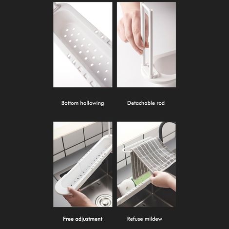Étagère de cuisine avec porte-serviettes extensible et amovible, égouttoir pour évier, égouttoir pour brosse à vaisselle, gris (1/5)
