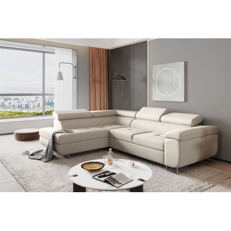 Ecksofa Sofa JADE Stoff Cover Beige mit Schlaffunktion Ottomane Links (1/2)