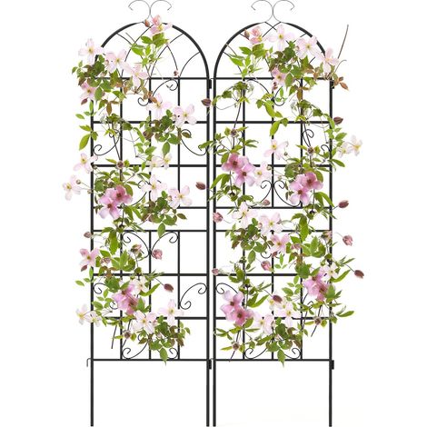 COSTWAY Lot de 2 Treillis de Jardin en Métal 180 x 50 cm, Clôture Décorative pour Plante Grimpante, Grille Fleurs Antirouille pour Jardin, Cour, Patio, Noir (1/5)
