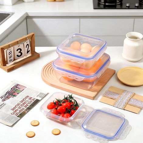 Boite De Rangement Avec Couvercle - Meal Prep Containers Sans Empilables 3 Pièces 650ml+1500ml+2800ml - Boîtes Alimentaires pour Micro-Ondes, Réfrigérateur et Lave-Vaisselle (1/5)