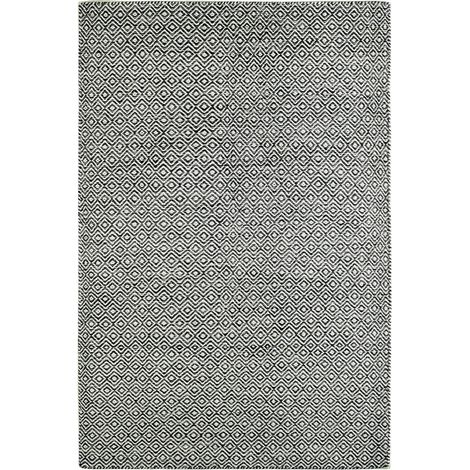 Tapis laine graphite tissé main motif géométrique - 200 x 140 cm (1/3)