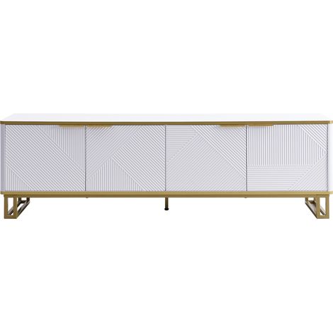 TV-Möbel mit 4 Türen aus weißem MDF mit goldener geometrischer Struktur 160 x 37,5 x 48 cm (1/5)