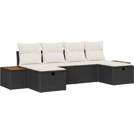 Garden Sofa Set with Cushion 6 pcs Black Poly rattan vidaXL