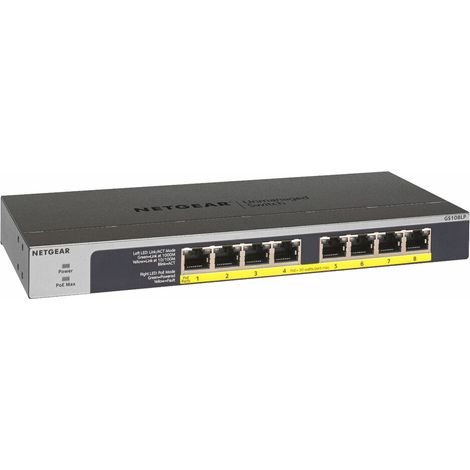Netgear GS108LP No administrado Gigabit Ethernet (10/100/1000) Negro, Gris 1U Energía sobre Ethernet (PoE)
