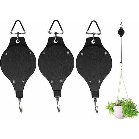 SABIR Paquet de 3 roulettes de plantes rétractables robustes crochets de panier de fleurs suspendus