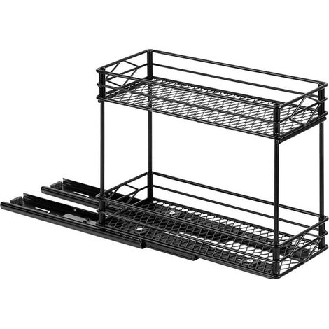 Étagère à épices coulissante pour placard, panier de rangement à double couche, noir (1/3)