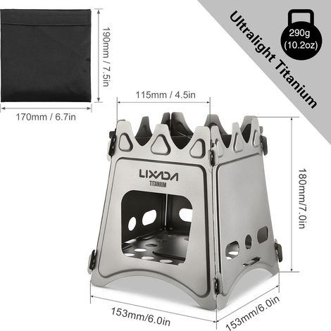 Réchaud à bois pliable compact en titane/acier inoxydable, idéal pour la cuisine en extérieur, les pique-niques et le camping. Brûleur à bois portable. Réchaud de cuisson portable. (1/5)
