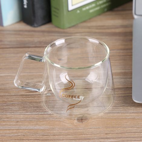 Hitzebeständiges, doppelwandiges Kaffeeglas, Isolierbecher für Tee, Milch, Küchenglas, 300 ml, transparent (1/5)