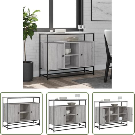 The Living Store Sideboard Grau Sonoma 100x35x80 cm Holzwerkstoff - Schreibtisch - Wohnzimmermöbel - Sideboard Grau - Holz Sideboard - Regal (1/5)