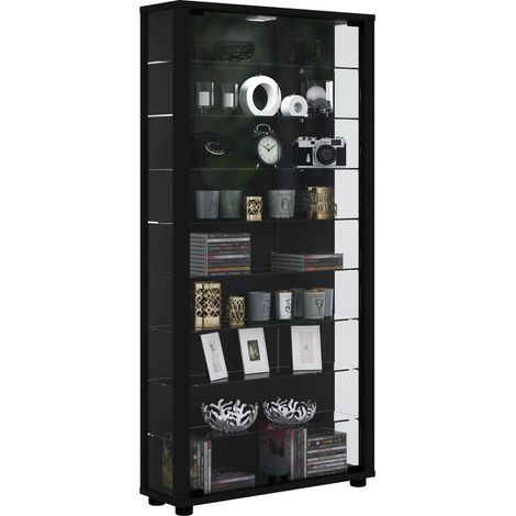 Lumo Maxi Vitrinenschrank mit LED-Licht 8 Glasböden schwarz.