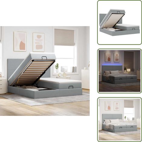 The Living Store Struttura Letto Pouf con Materassi 200x200 cm in Tessuto - Materasso a molle insacchettate