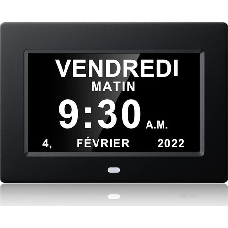 Reloj digital de 7 pulgadas, reloj de día, despertador con pantalla grande, reloj de pared (negro)