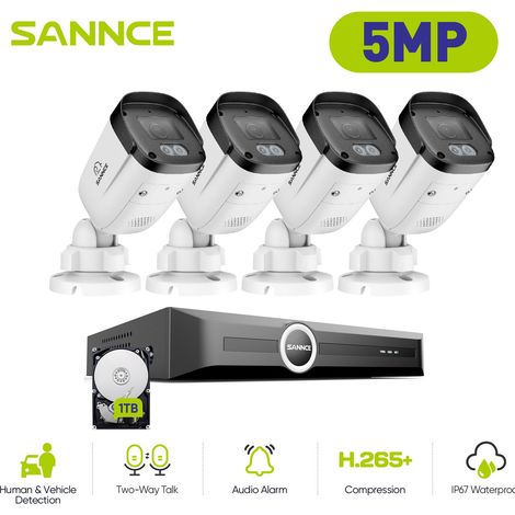 SANNCE Sistema de cámara de seguridad PoE de 5 MP con reproducción inteligente y comunicación bidireccional, IP67 (1/5)