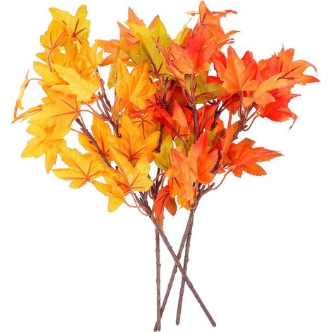 4 Pièces Tiges de Feuilles D'érable Branche Décorative Réaliste (1/5)
